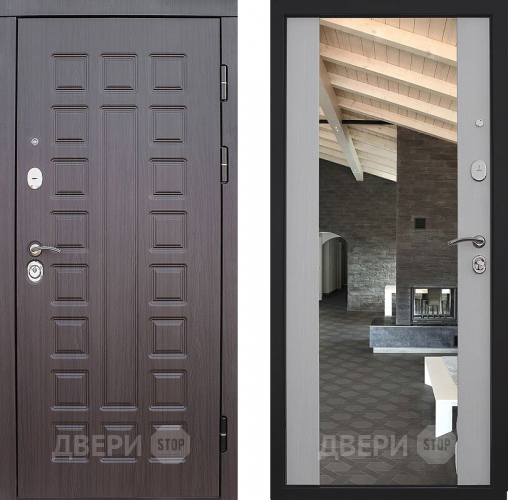 Входная металлическая Дверь S01 2К Зеркало Лиственница белая в Серпухове