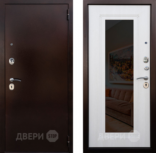 Входная металлическая Дверь Снедо Патриот зеркало Белая Лиственница в Серпухове