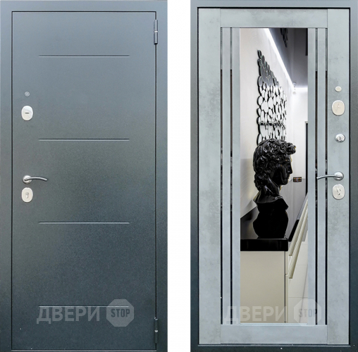 Дверь Престиж Люкс с зеркалом Бетон в Серпухове