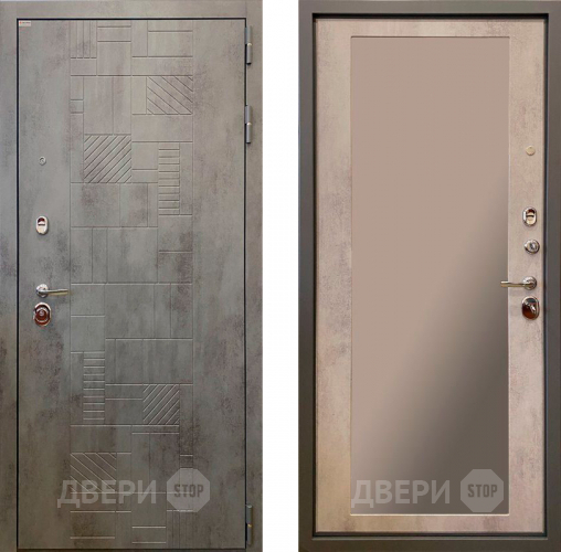 Входная металлическая Дверь Ратибор Тетрис 3К с зеркалом Бетон светлый в Серпухове