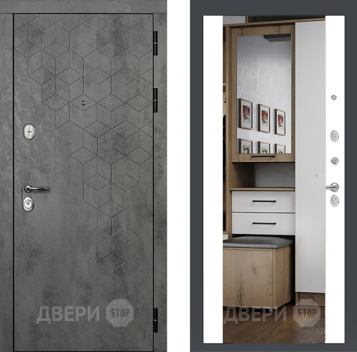 Райтвер Бетон 1501 с зеркалом Белый матовый  в Серпухове
