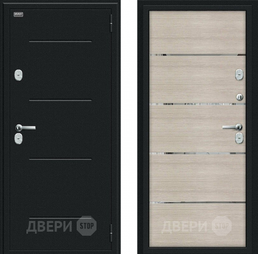Входная металлическая Дверь Bravo Thermo Лайн Букле черное/Cappuccino Veralinga в Серпухове