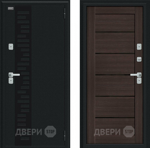 Входная металлическая Дверь Bravo Thermo Техно Декор Букле черное/Wenge Veralinga в Серпухове