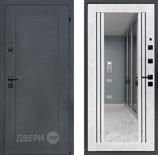 Дверь Престиж Лофт с зеркалом Бетон снежный в Серпухове