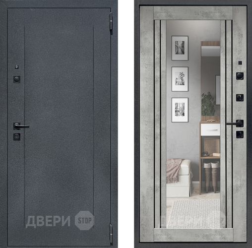 Входная металлическая Дверь Престиж Лофт с зеркалом Бетон светлый в Серпухове