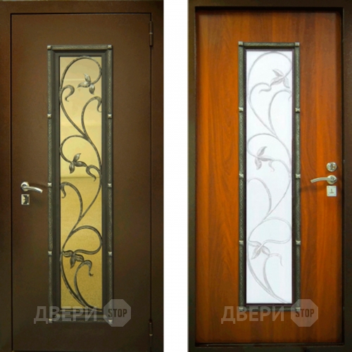 Заводские двери с ковкой и стеклом Лоза в Серпухове