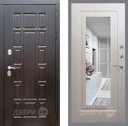 Дверь Стоп НЬЮ ЙОРК Зеркало ФЛ-120 Беленый дуб в Серпухове