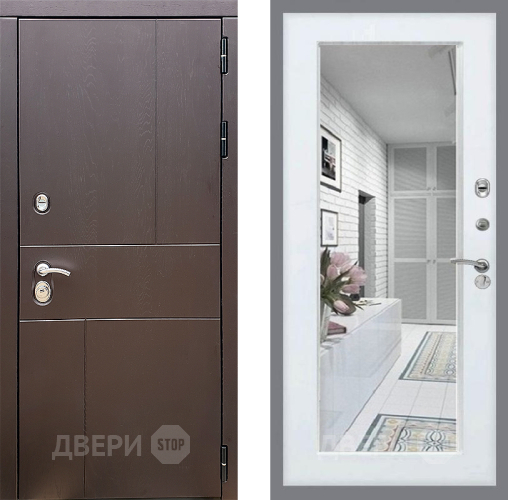 Входная металлическая Дверь Стоп УРБАН Зеркало Белый ясень в Серпухове