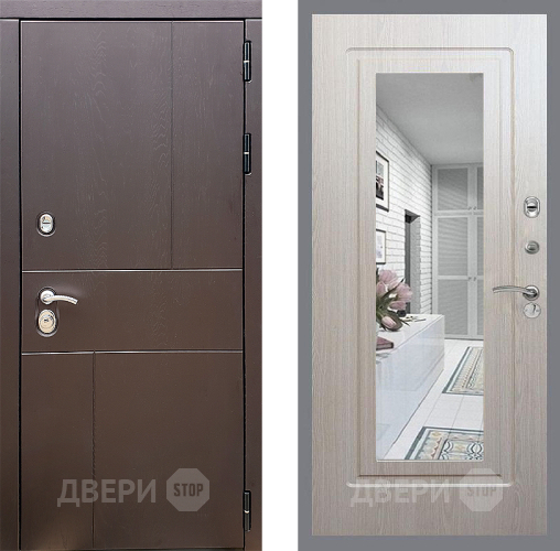 Входная металлическая Дверь Стоп УРБАН Зеркало ФЛ-120 Беленый дуб в Серпухове