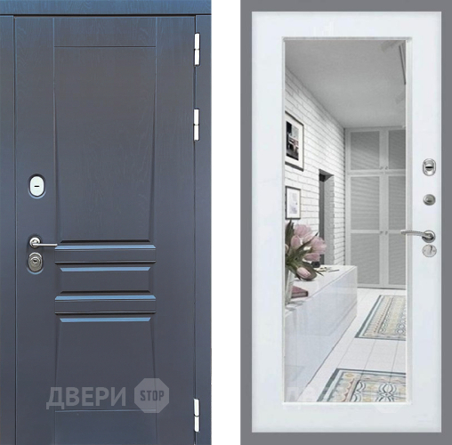 Входная металлическая Дверь Стоп ПЛАТИНУМ Зеркало Белый ясень в Серпухове