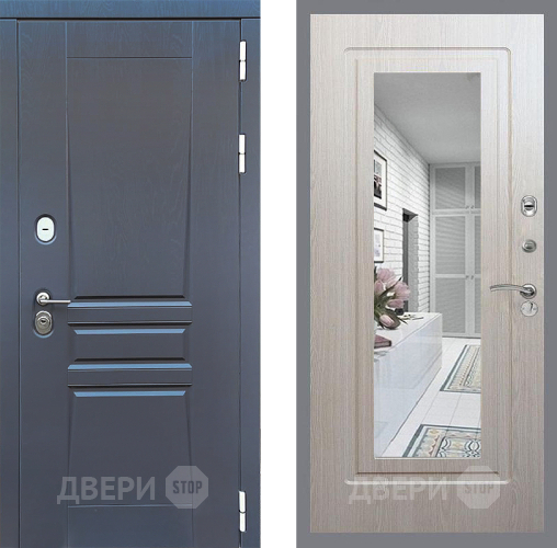 Входная металлическая Дверь Стоп ПЛАТИНУМ Зеркало ФЛ-120 Беленый дуб в Серпухове