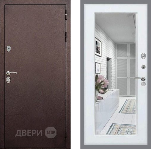 Дверь Стоп КЛАССИК Медь Зеркало Белый ясень в Серпухове