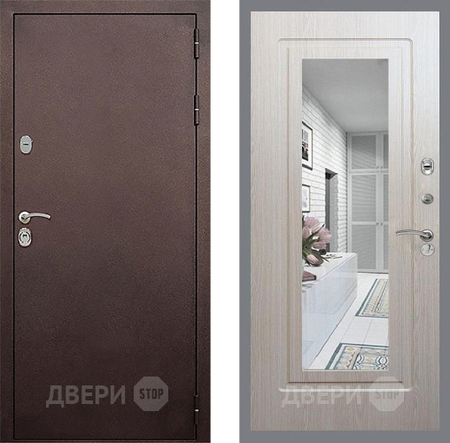 Дверь Стоп КЛАССИК Медь Зеркало ФЛ-120 Беленый дуб в Серпухове