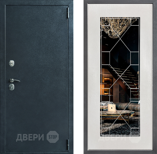 Входная металлическая Дверь Дверной континент ДК-70 Дизайн ФЛ-Тиффани Зеркало Белое дерево в Серпухове