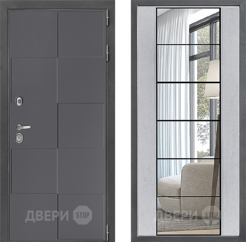 Входная металлическая Дверь Дверной континент ДК-3/606 ФЛЗ-2 Зеркало Бетон светлый в Серпухове