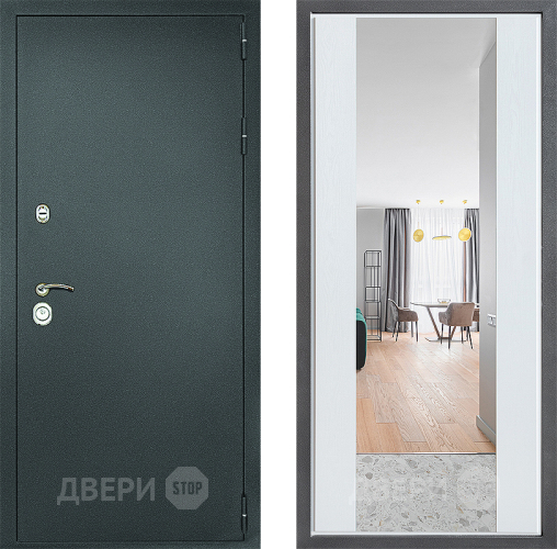 Дверь Дверной континент Рубикон Серебро Дизайн ФЛЗ-1 Зеркало Белое дерево в Серпухове
