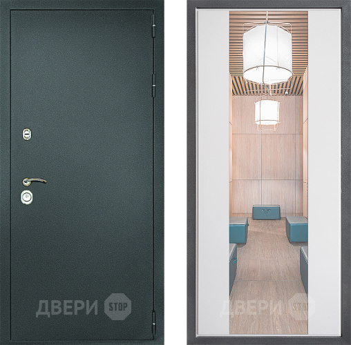 Входная металлическая Дверь Дверной континент Рубикон Серебро Дизайн ФЛЗ-1 Зеркало Белый софт в Серпухове