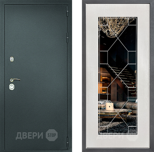 Дверь Дверной континент Рубикон Серебро Дизайн ФЛ-Тиффани Зеркало Белое дерево в Серпухове