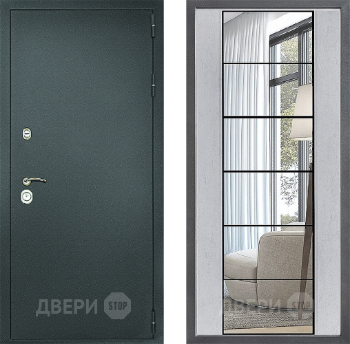 Входная металлическая Дверь Дверной континент Рубикон Серебро Дизайн ФЛЗ-2 Зеркало Бетон светлый в Серпухове