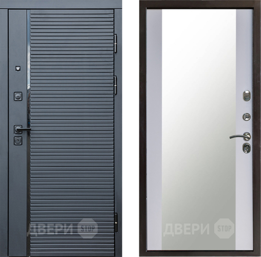 Дверь Престиж Черная Линия Зеркало Белый софт в Серпухове