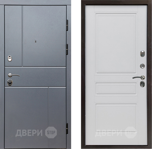 Входная металлическая Дверь Престиж Горизонт Грэй Классика Белый матовый в Серпухове
