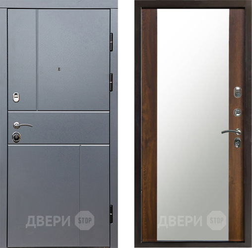 Входная металлическая Дверь Престиж Горизонт Грэй Зеркало Дуб в Серпухове