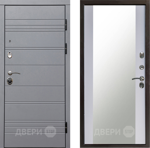 Входная металлическая Дверь Престиж Линия Грэй Зеркало Белый софт в Серпухове