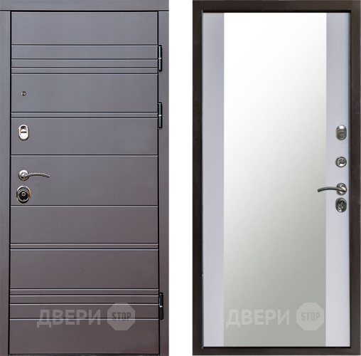 Входная металлическая Дверь Престиж Линия Браун Зеркало Белый софт в Серпухове