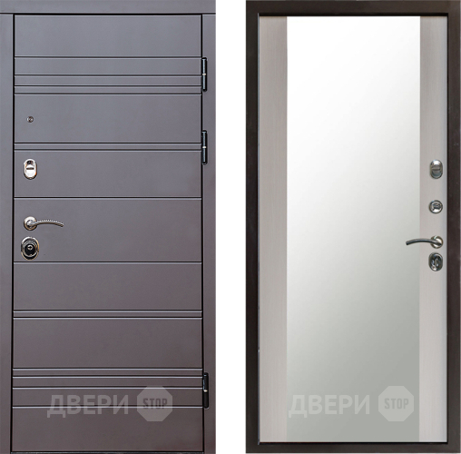 Входная металлическая Дверь Престиж Линия Браун Зеркало Лиственница белая в Серпухове