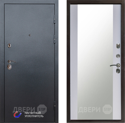 Дверь Престиж Графит Зеркало Белый софт в Серпухове