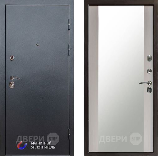 Входная металлическая Дверь Престиж Графит Зеркало Лиственница белая в Серпухове