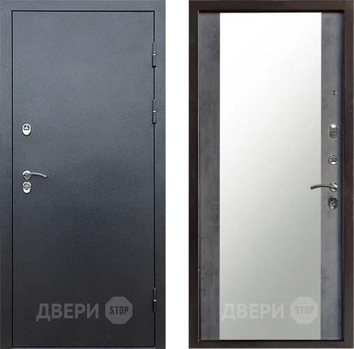 Входная металлическая Дверь Престиж TERMO с терморазрывом Снегирь Серебро Зеркало Бетон темный в Серпухове