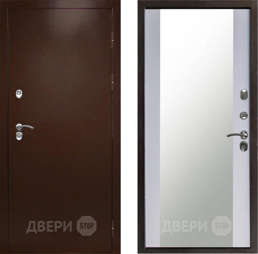 Входная металлическая Дверь Престиж TERMO с терморазрывом Снегирь Медь Зеркало Белый софт в Серпухове