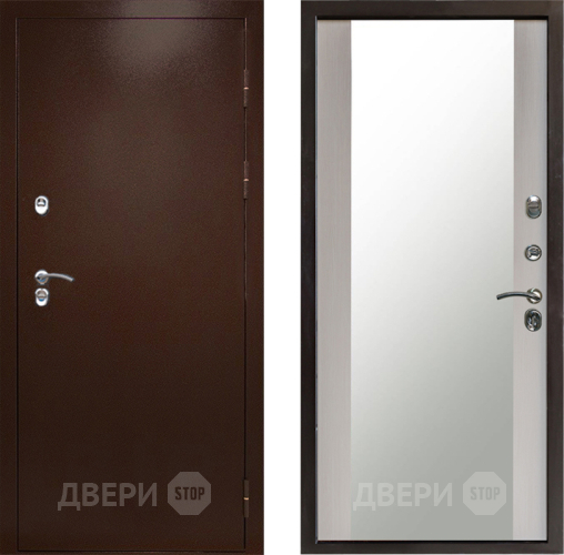 Входная металлическая Дверь Престиж TERMO с терморазрывом Снегирь Медь Зеркало Лиственница белая в Серпухове