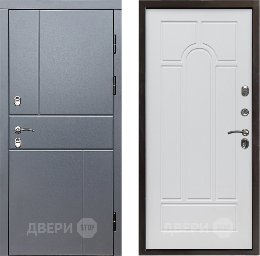 Входная металлическая Дверь Престиж TERMO с терморазрывом Горизонт Грэй Арка Белое дерево в Серпухове