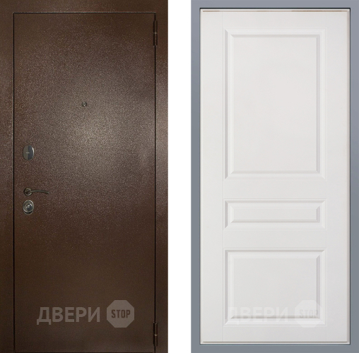 Дверь Заводские двери Эталон 3к антик медь Стокгольм Белый софт в Серпухове