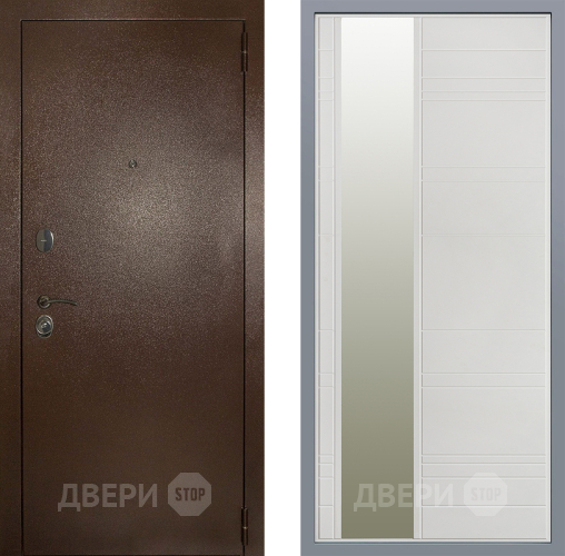 Дверь Заводские двери Эталон 3к антик медь Зеркало Лира Белый софт в Серпухове