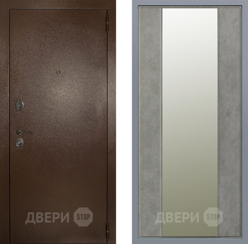 Дверь Заводские двери Эталон 3к антик медь Зеркало Макси Бетон темный в Серпухове
