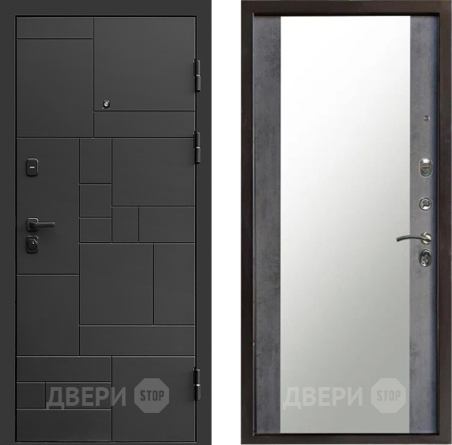 Входная металлическая Дверь Престиж Kvadro Зеркало Бетон темный в Серпухове