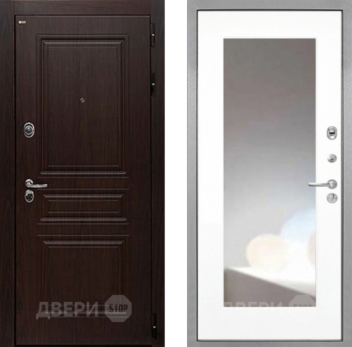 Входная металлическая Дверь Интекрон (INTECRON) Брайтон Тиковое Дерево ФЛЗ-120-М Зеркало Белый матовый в Серпухове