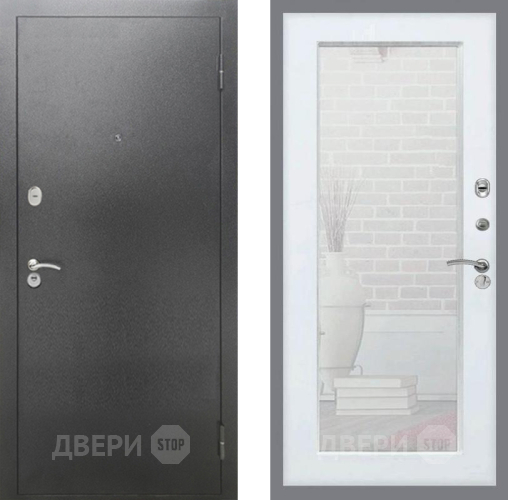 Дверь Рекс (REX) 2А Серебро Антик Зеркало Пастораль Белый ясень в Серпухове