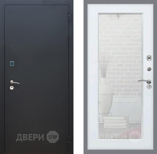 Входная металлическая Дверь Рекс (REX) 1A Черный Муар Зеркало Пастораль Белый ясень в Серпухове