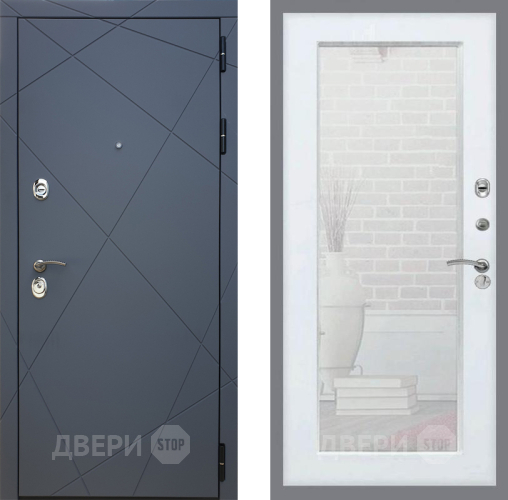 Входная металлическая Дверь Рекс (REX) 13 Силк Титан Зеркало Пастораль Белый ясень в Серпухове