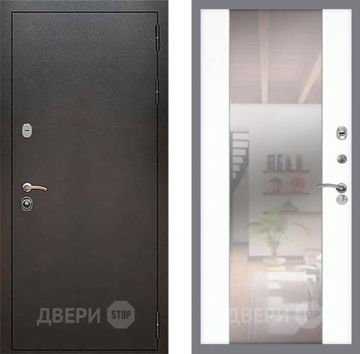 Входная металлическая Дверь Рекс (REX) 5 Серебро Антик СБ-16 Зеркало Силк Сноу в Серпухове