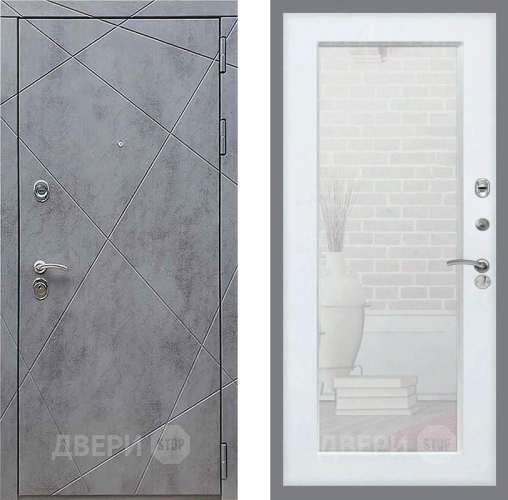 Дверь Рекс (REX) 13 Бетон Темный Зеркало Пастораль Белый ясень в Серпухове