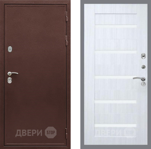 Входная металлическая Дверь Рекс (REX) 5 металл 3 мм СБ-14 стекло белое Сандал белый в Серпухове