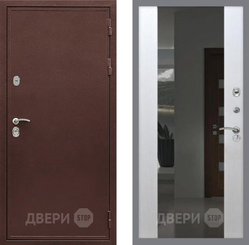 Входная металлическая Дверь Рекс (REX) 5 металл 3 мм СБ-16 Зеркало Белый ясень в Серпухове