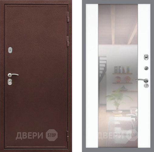Входная металлическая Дверь Рекс (REX) 5 металл 3 мм СБ-16 Зеркало Силк Сноу в Серпухове